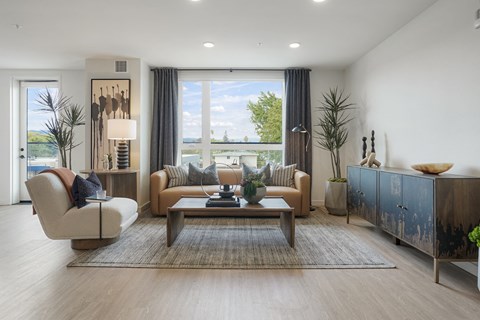 a living room with a couch and a coffee table